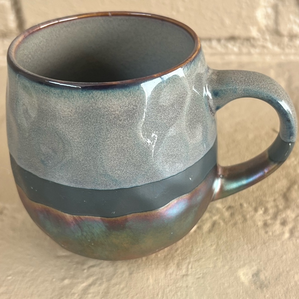 Roscher Stoneware Mug Iridescent Metallic Dip Gray And Bronze Heavy Big Mug